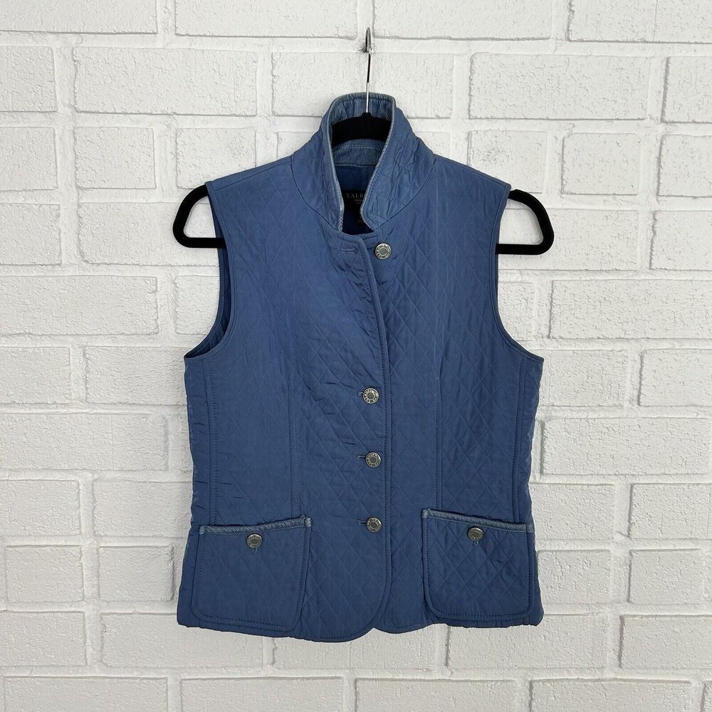 Talbots 1947 Diamond Quilted Vest Womens P Blue Button Closure Pockets Sleeveles